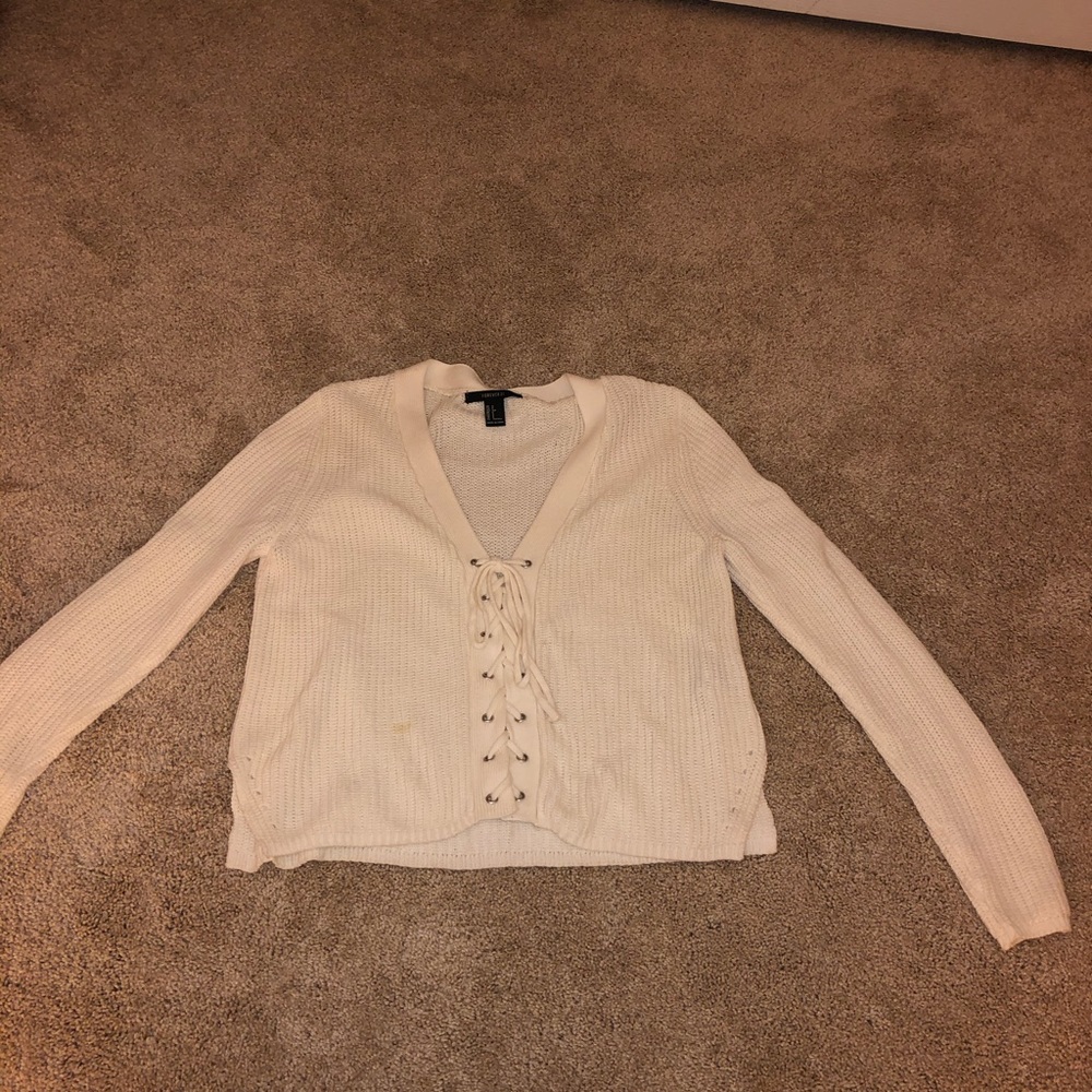 Lace up cable knit sweater
